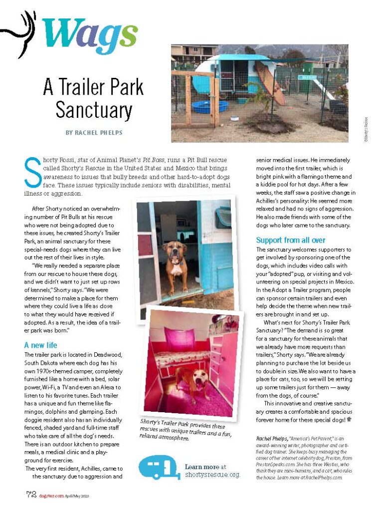 Rachel Phelps' article about Shorty's Trailer Park Sanctuary in Wags